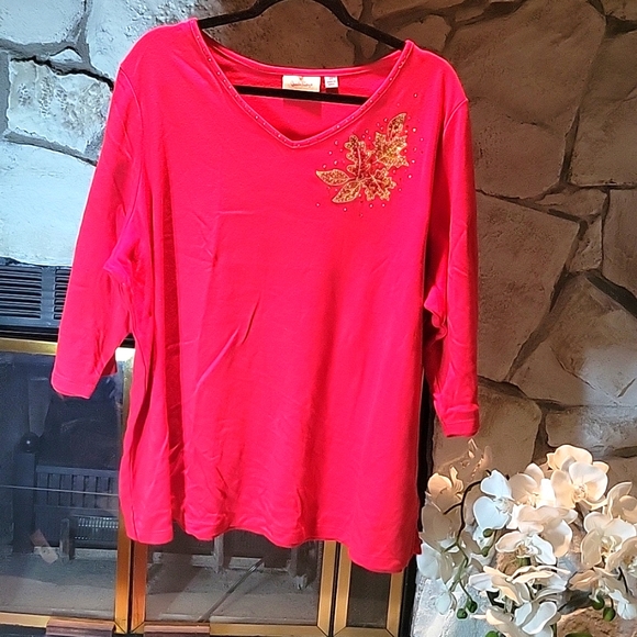 Quacker Factory Christmas Holly Leaves 3/4 Sleeve Size 3X - Picture 1 of 6